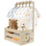 Baby Shower Crate Closet with 5 Hangers Wooden Baby Basket with Handle Wooden Baby Storage Crate Hamper Decorative Baby Clothes Rack for Baby Shower Pregnancy New Parent Gifts