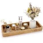 IGNPION Rattan Serving Tray Decorative Display Tray Table Storage Tray Toilet Tank Paper Tray Desktop Organiser Tray for Kitchen, Makeup, Vanity, Napkin, Candle, Ornament, 40cm