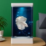 FinyPetz PS-11 White Acrylic Aquarium Tank | Small Desktop Betta Fish Tank with Color-Changing LED Lighting | Easy-Clean Compact Acrylic Bowl for Guppy, Shrimp & Nano Fish (1.5 L)