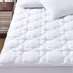 CozyLux Cotton Mattress Pad Cover Queen Bed Deep Pocket Non Slip Quilted Fitted Soft Mattress Topper Up to 18" Thick Pillowtop 450GSM White