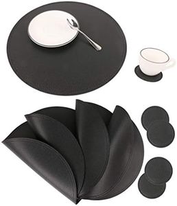 Faux Leather Round Placemats and Coasters, Disko Table Mats and Drink Spills Coasters, Easy to Clean, Double Stitched for Kitchen Dining Table, Diameter 13''and 3.9''