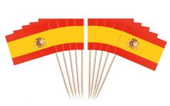 JAVD CYPS 100 Pcs Spain Flag Spanish Toothpick Flags, Small Mini Stick Cupcake Toppers Spanish Flags,Country Picks Party Decoration Celebration Cocktail Food Bar Cake Flags