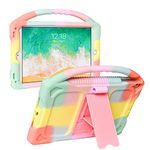 iPad 6th/5th Generation Case for Kids,JOGUIIA Premium Silicone Cover for iPad 9.7inch 2018/2017,Built-in Stand Handle iPad Air/Air 2(Rainbow)