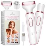 Electric Razor - Shaver - Trimer for Women: 2 in 1 Painless Body Razors and Facial Hair Remover - Rechargeable Hair Removal Kit for Face Body Leg Bikini Underarm Arm