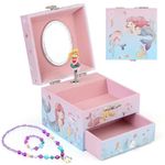 Anyiner Musical Jewellery Box for Girls - Mermaid Kids Music Box with Spinning Mermaid and Mirror, Princess Gifts for Little Girls, Children Jewellery Box Birthday Gift for Ages 3-10, Cute Mermaid