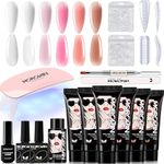 Morovan Poly Gel Nail Kit with Nail Lamp - Poly Nail Gel Kit for Beginners Pink Clear Professional Poly Gel Kits with Advanced Kits Poly Nail Extension Gel Nail Kit