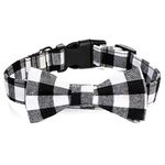 Love Dream Dog Collar with Bowtie, Soft and Comfortable Breakaway Plaid Dog Collar with Cute Bow Tie for Small Medium Large Dogs (Medium, White-Black Plaid)