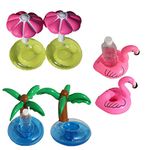 NYRWANA Inflatable Pool Drink Holder - 2 pcs Flamingo Pink and 2 pcs Palm Tree and 2 pcs Umbrella Cup Holder (Set of 6) (Free Air Pump)