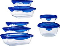 Pyrex Cook & Go Set of glass food storage container with airtight and leakproof 4 clip locking lid – oven, freezer and microwave safe - 7 units, 912S994/7041