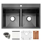 Yutong 31 Inch Top-Mount/Drop in Workstation SS304 Stainless Steel Double Bowl Stainless Steel Kitchen Black Sink with Accessories