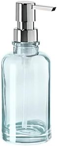 OGGI Round Glass Soap Dispenser - 10oz, Heavy Glass, Rustproof Pump - Ideal Hand Soap Dispenser, Bathroom Soap Dispenser, Kitchen Dish Soap Dispenser, Hand Sanitizer Dispenser, Aqua/Chrome
