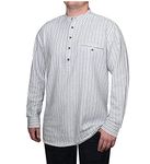 Lee Valley - Genuine Irish Striped Cotton Flannel Grandfather Shirt - Men's (Medium, Blue/Ivory Stripe)