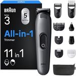 Braun Series 3 All-in-One Trimmer for Men, AIO3565, Grey - 11-in-1 Beard, Face, Hair, Body & Nose Grooming Kit, Ultra Sharp Blade, 14 Length Settings, Washable Heads, 50 min Cordless Use