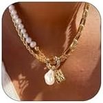 Layered Necklaces for Women Chunky Charm Necklace Dainty Gold Pearl Coin Pendant Necklaces Boho Jewelry Summer Outfits Women Trendy 2024 Gold