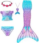 Mermaid Tail Swimsuit for Swimming Mermaid Tails for Girls Cola De Sirena Para Princess Bikini Bathing Suit Set (DZ15,8 Years)