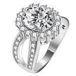 Uloveido Women's Platinum Plated Oval Cubic Zirconia Split Shank Ring Wedding Engagement 4 Prongs Solitaire Setting J469 (White, Size 6)