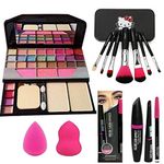 Women's & Girl's Women's & Girl's TYA 6155 Multicolour Makeup Kit and 7 Black Makeup Brushes Set, 3in1 Eyeliner,Mascara,Eyebrow Pencil with 2 Pink Beauty Blenders - (Pack of 13)