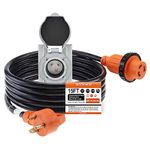 Finderomend 30 Amp Generator Inlet Box Pre-drilled and 30 Amp RV Extension Cord Combo Kit, NEMA TT-30P to L5-30R RV Power Cord with NEMA L5-30P Inlet,UL/ETL Listed (25ft)