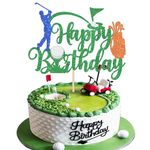 ZHUOWEISM 1 PCS Golf Cake Topper Glitter Golf Happy Birthday Cake Topper Golf Ball Player Cake Pick Decoration for Sports Golf Theme Baby Shower Boys Girls Men Birthday Party Cake Decorations Green