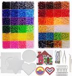 Fuse Beads Kit 4800pcs 48 Colors Iron Beadss Set, 5mm Melting Beads Crafts Art Handmade with 4 Pegboards, 4 Tuka, 2 Tweezers, 5 Ironing Paper, Keychain Accessories