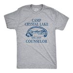 Mens Camp Crystal Lake T Shirt Funny Graphic Camping Vintage Adult Novelty Tees Mens Funny T Shirts Halloween T Shirt for Men Novelty Tees for Men Light Grey L