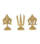 Two Moustaches 3 Inches Brass Shankh Chakra Namah Idols, Standard, Antique Yellow, Pack of 3 Idols