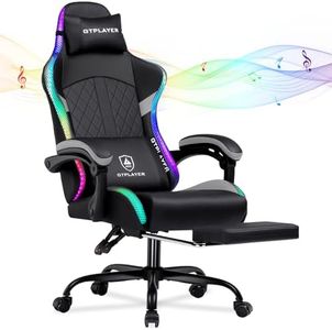 GTPLAYER RGB Gaming Chair with Speakers, Computer Gamer Chair with Footrest and LED Lights, PC Gamer Chairs for Adults, High Back Reclining Office Chairs, Linkage Armrest (Gray, with Speakers)