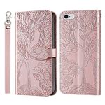 COTDINFOR Compatible with iPhone 6 / 6S Wallet Case, iPhone 6 Case Leather with Card Holder Magnetic Kickstand Wrist Strap Shockproof Case for iPhone 6 / 6S Life Tree Rose Gold