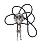 Cowboy Western Tie Bolo Tie for Men Vintage Shield with Handmade Black Leather,Silver