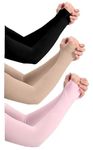 PURSUE FASHION Unisex Full Arm Fingerless Sleeves Gloves for UV, Dust, Summer, UV Sun Protection Arm Sleeves for Men & Women, Protection Arm Sleeves (Black, Beige, Pink, 3 Pair)