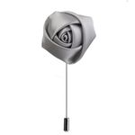 Handmade Men's Suit Boutonniere Lapel Pin Flower Brooch Polyester Rosebud (Silver)