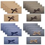 20pcs Envelopes, Vintage Kraft Paper Envelopes with Colored Ribbons for Handmade Invitations, Wedding or Festival Cards (4 Colour)