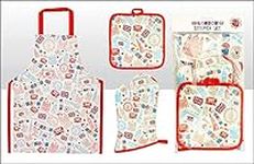 Elgate London Landmarks Doodles 3 Piece Oven Mitt Gloves Pot Holder & Apron Kitchen Set For Cooking and Baking 100% Cotton Gift Souvenir