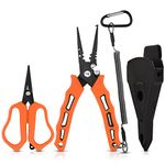 Cutthroat 7.5- inch Fishing Pliers and 5-inch Braid Scissors, Saltwater Resistant Fishing Gear, Fishing Pliers Line Cutter, Hook Remover, Fishing Tools Set, Fishing Gifts for Men (Split Ring Plier and Scissor - Orange)