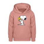 Spreadshirt Peanuts Snoopy and Woodstock Teen Hoodie, L (9/11 Years), Dusky Rose