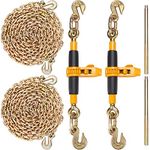 VEVOR 5/16-3/8 Ratchet Heavy Duty G80 7100 lbs Secure Load Limit, Labor-Saving Anti-Skid Handle, Tie Down Hauling Chain Binders for Flatbed Truck Trailer, 2Pc, Black & Yellow