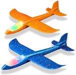 2 Pack LED Light Airplane, 17.5" Large Throwing Foam Plane, 2 Flight Mode Glider Plane, Flying Toy for Kids, Gifts for 3 4 5 6 7 Year Old Boy, Outdoor Sport Toys Birthday Party Favors Foam Airplane