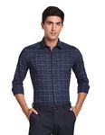 Arrow Men's Checkered Full Sleeve Slim Fit Cutaway Collar Cotton Formal Shirt Dark Blue