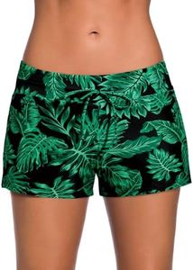 Aleumdr Swim Shorts for Women Sports Tankini Bottom Shorts with Side Split Waistband for Surfing Sail Summer Beach Swimwear Printed Green Small