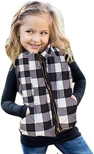 Ivay Girls Buffalo Cotton Plaid Quilted Vest Cute Puff Lined Gilet Black