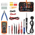 Dercov Soldering Iron Set - 60W Soldering Iron with Temperature Adjustable 200-450°C, Soldering Tool with Digital multimeter with 5 Soldering Tips, Soldering for Repairs,for Electronics