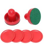 Air Hockey Pushers & Pucks Set, 60mm Mini Goal Handles Paddles Replacement Accessories for Game Tables - Red As Shown