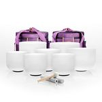 TOPFUND Chakra Set of 7 Crystal Singing Bowls 7-12 inch with Heavy Duty Carrying Cases and Singing Bowl Mallets