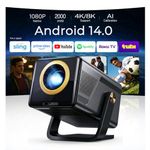 2000 ANSI Native 1080P Smart Projector, 4K Supported, Android 14 projectir Mini Projector with WiFi & Bluetooth, Auto Focus, Keystone, 4k projector Home Cinema for Bedroom & Outdoor projecter X7