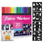 Gain-Art Fabric Markers Permanent for Clothes - 20 Colors Fine Tip Fabric Paint Pens with 5 Painting Templates - Non-Toxic Fabric Paint Markers for T-shirts Sneakers Canvas Bags and Textiles