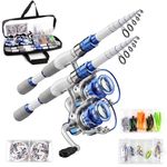 Fishing Rod and Reel Combo,2 Pcs 2.1M Collapsible Fishing Rod Kit with Carrier Bag,Spinning Reels,2 Lines,Lures Baits,Fishing Gifts for Men Women Saltwater Freshwater