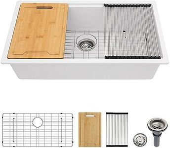 Lordear Composite Kitchen Sink Undermount 32 Inch Granite Kitchen Sink Quartz Granite Composite White Deep Single Bowl Workstation Undermount Kitchen Quartz Sinks