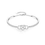 Angelady Bracelets for Women, 18K White Gold Plated Bracelets Infinity Heart Bangle with CZ Jewelry Charm Gifts for Mothers Day/Anniversary/Birthday Jewelry Gift for Women Daughter Wife He