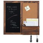 MyGift Rustic Wall-Mounted Chalkboard with Cork Board, Mail Sorter, Key Hooks