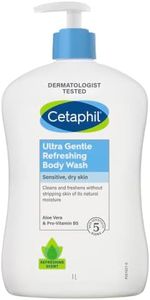 CETAPHIL Ultra Gentle Refreshing Body Wash 1l, Body cleanser for sensitive & dry skin, With Aloe Vera & Vitamin B5, Hypoallergenic, Dermatologist Tested